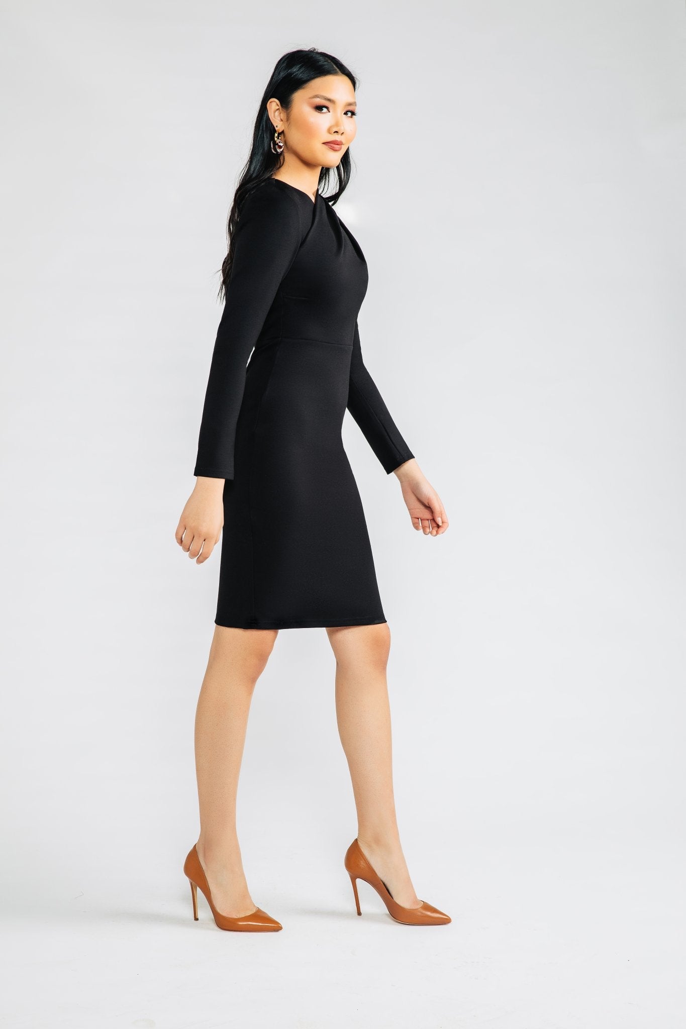 Bianca Ponte Knit Dress | Long Sleeve | Black - Chloe Kristyn