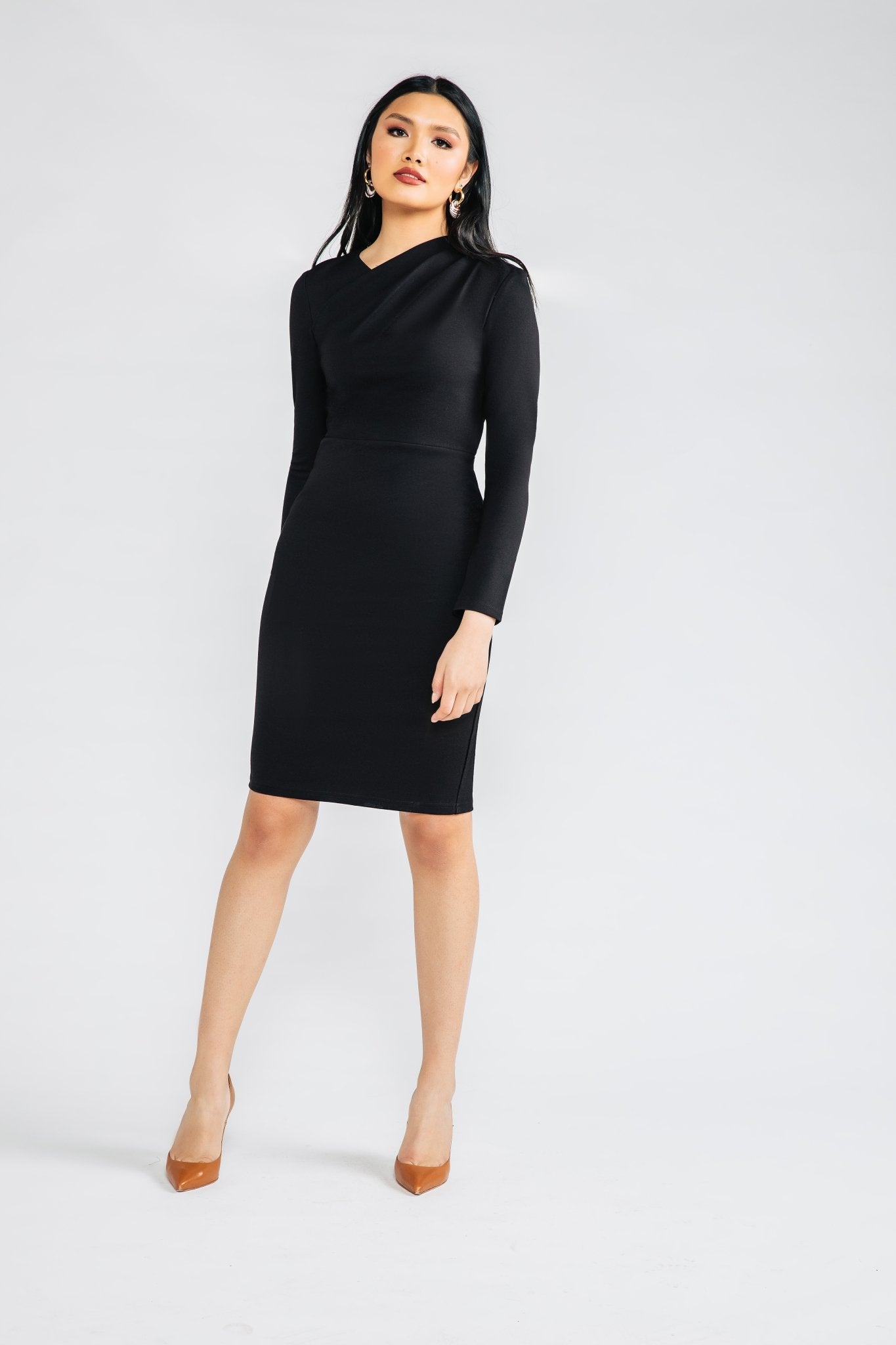 Bianca Ponte Knit Dress | Long Sleeve | Black - Chloe Kristyn