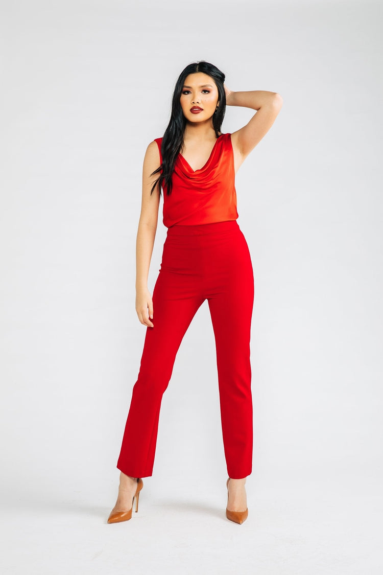 Brennan Straight Leg Ponte Pant | Red - Chloe Kristyn