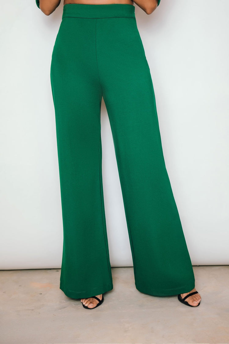 Bridgette Wideleg Ponte Pant | Evergreen - Chloe Kristyn