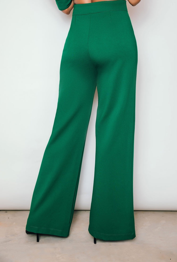 Bridgette Wideleg Ponte Pant | Evergreen - Chloe Kristyn