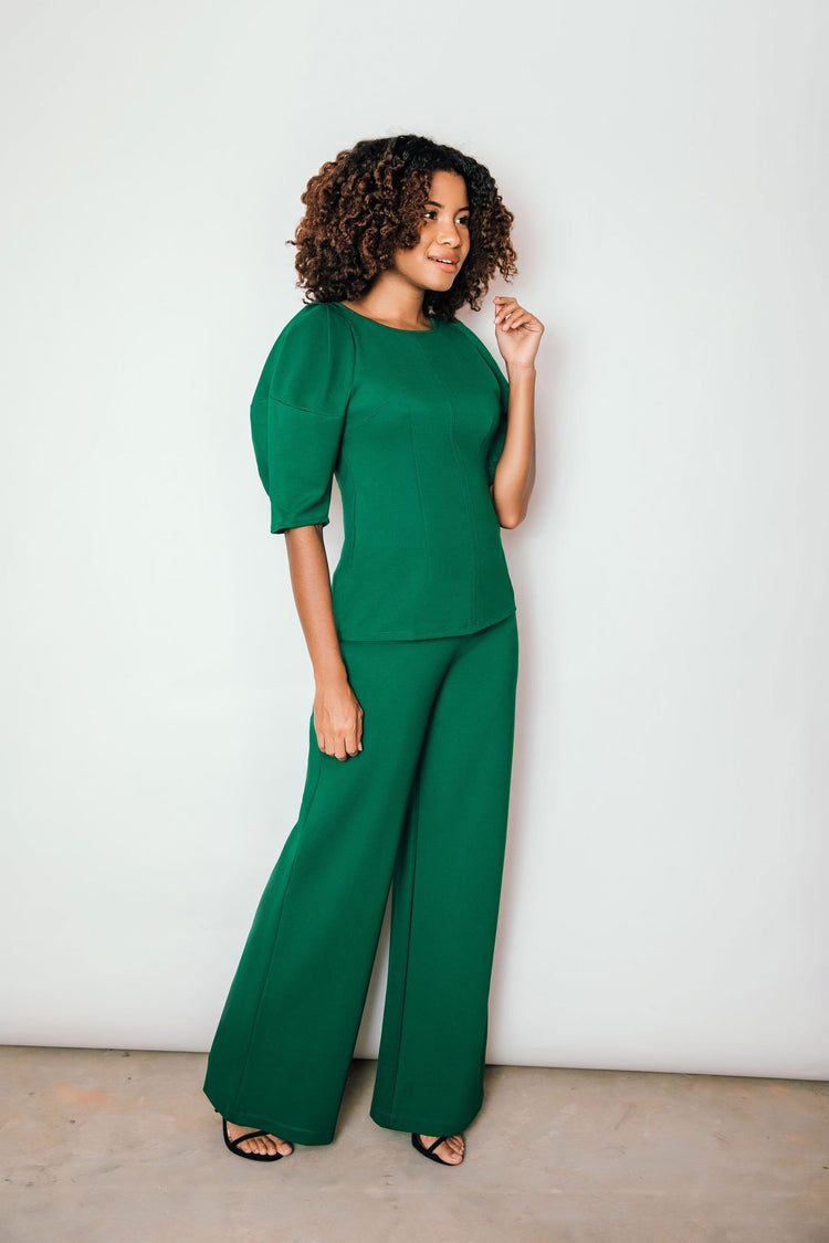 Bridgette Wideleg Ponte Pant | Evergreen - Chloe Kristyn