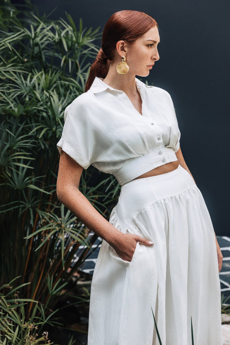 Hera Cropped Pleated Blouse - Chloe Kristyn