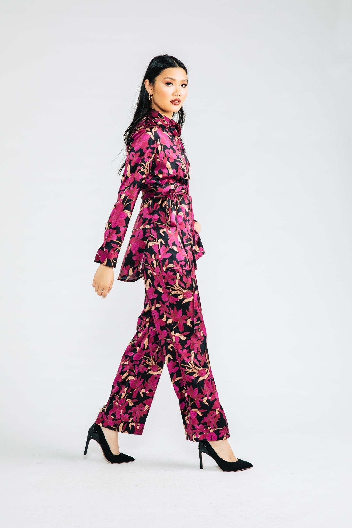 Magenta Floral Satin Bettina Blouse - Chloe Kristyn