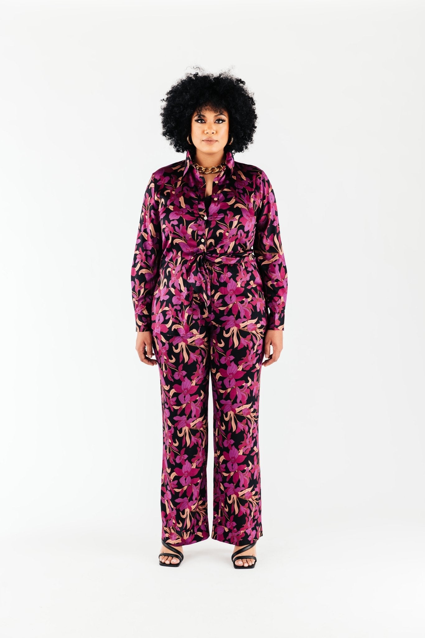 Magenta Floral Satin Bettina Blouse - Chloe Kristyn