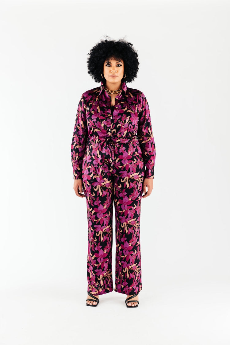 Magenta Floral Satin Bettina Blouse - Chloe Kristyn