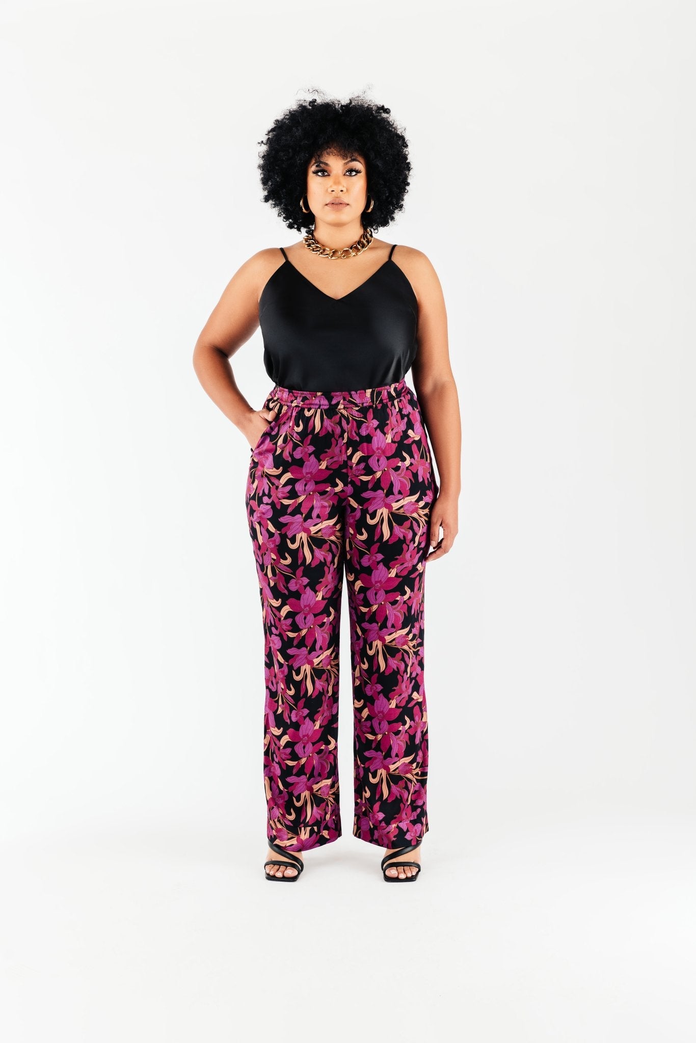 Magenta Floral Satin Olivia Pant - Chloe Kristyn