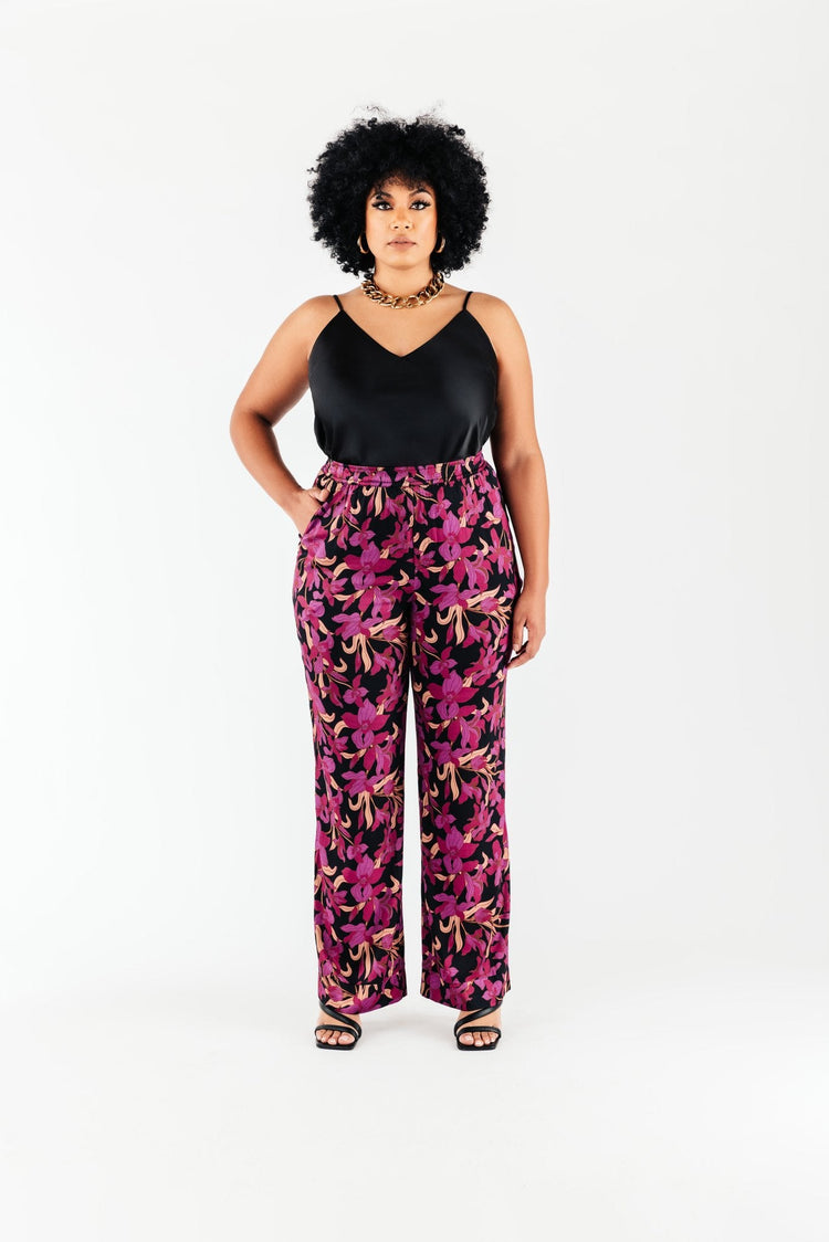 Magenta Floral Satin Olivia Pant - Chloe Kristyn