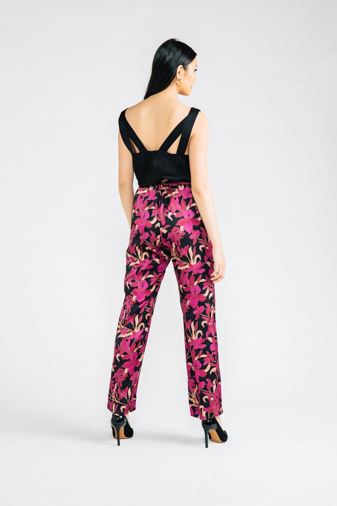 Magenta Floral Satin Olivia Pant - Chloe Kristyn