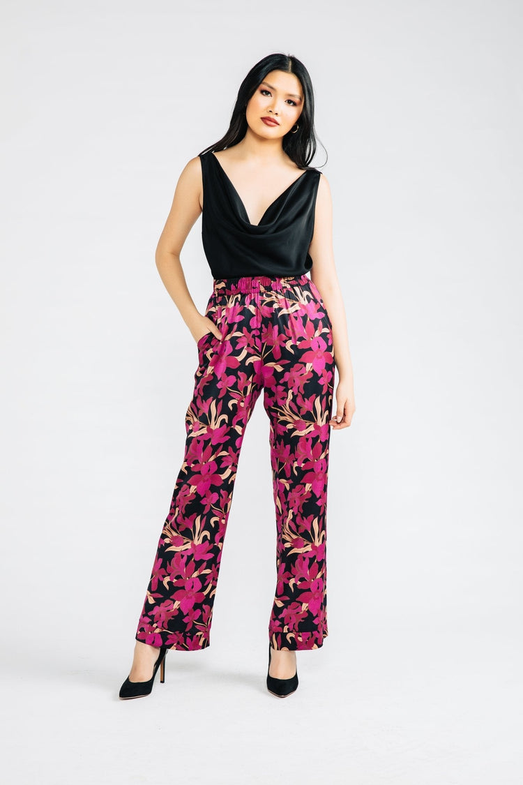 Magenta Floral Satin Olivia Pant - Chloe Kristyn