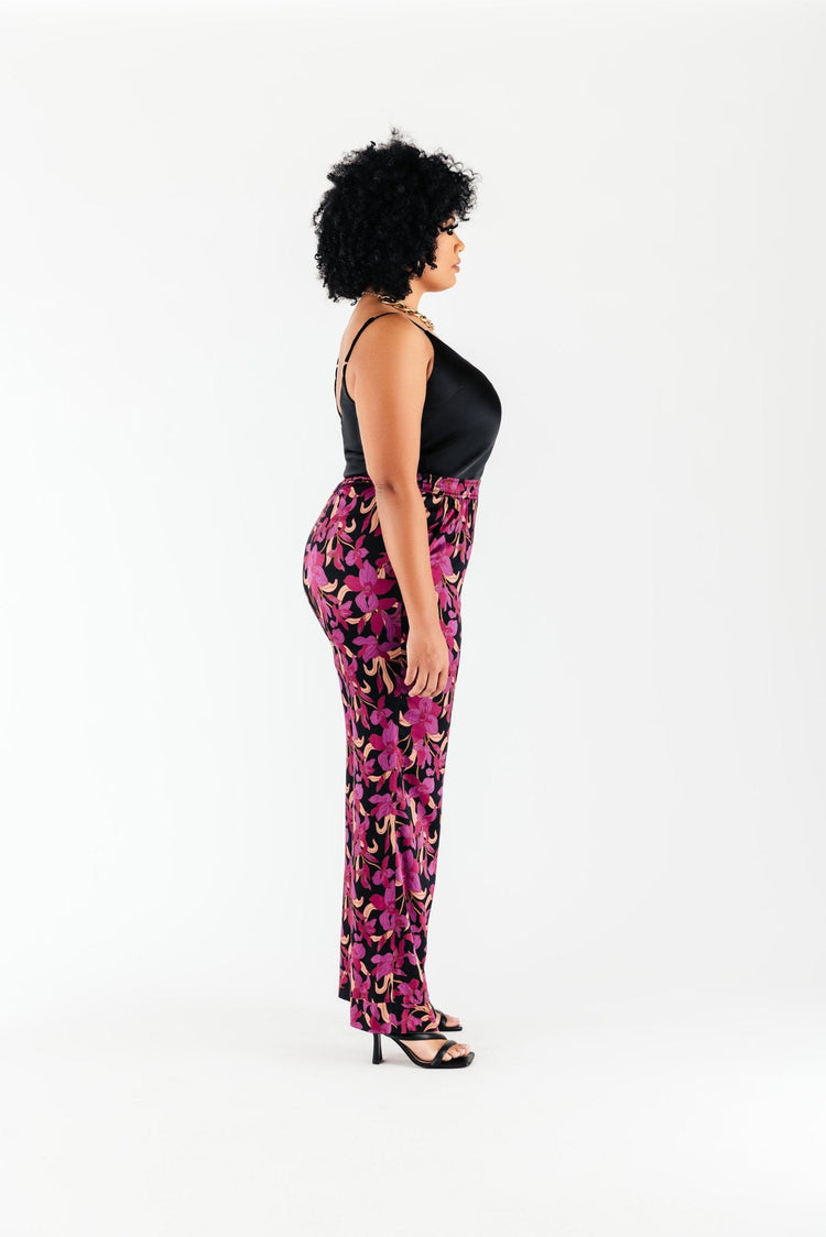 Magenta Floral Satin Olivia Pant - Chloe Kristyn