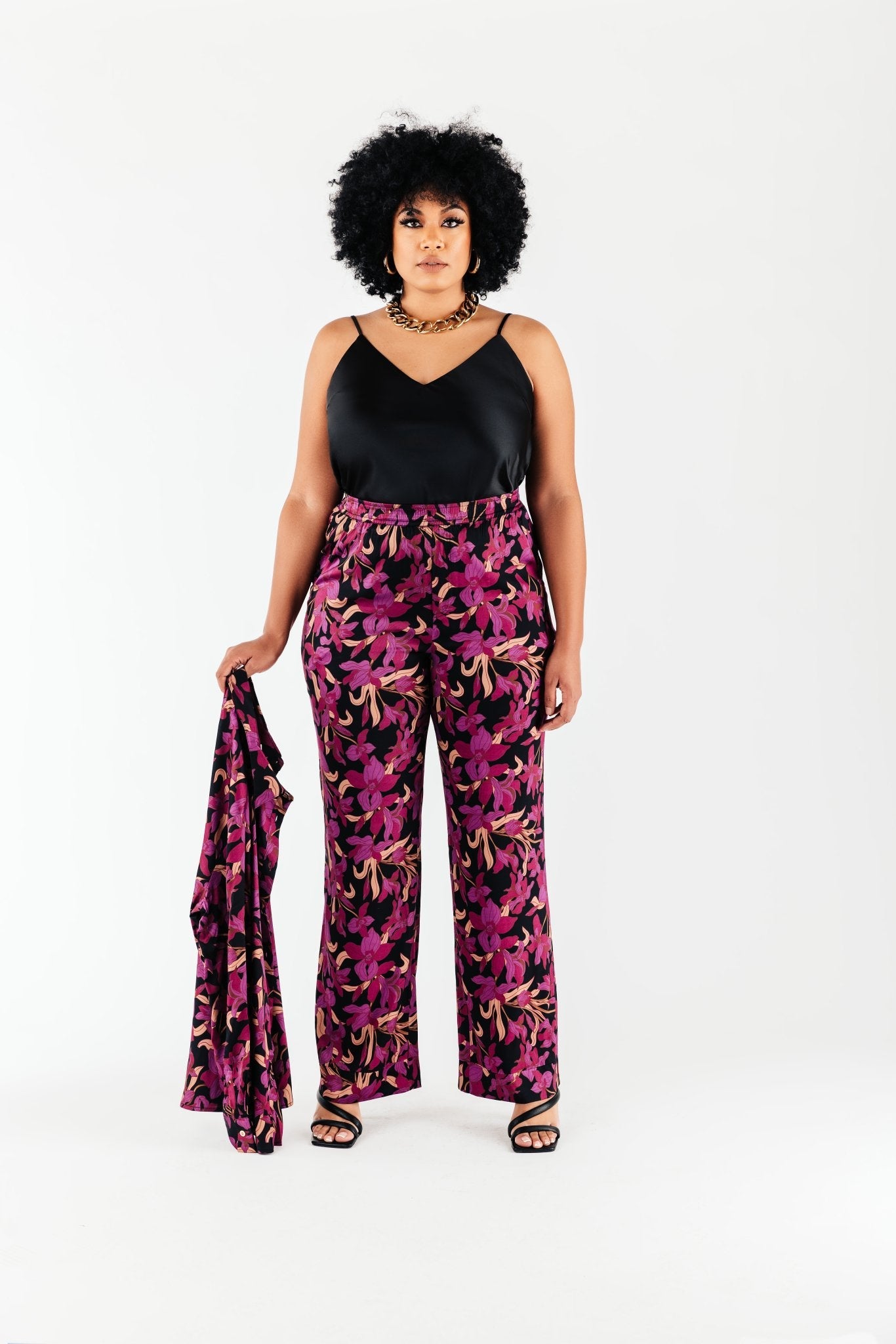 Magenta Floral Satin Olivia Pant - Chloe Kristyn
