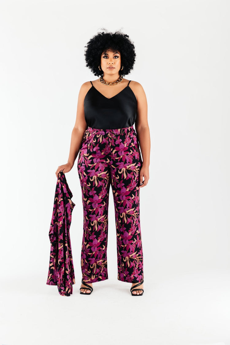 Magenta Floral Satin Olivia Pant - Chloe Kristyn