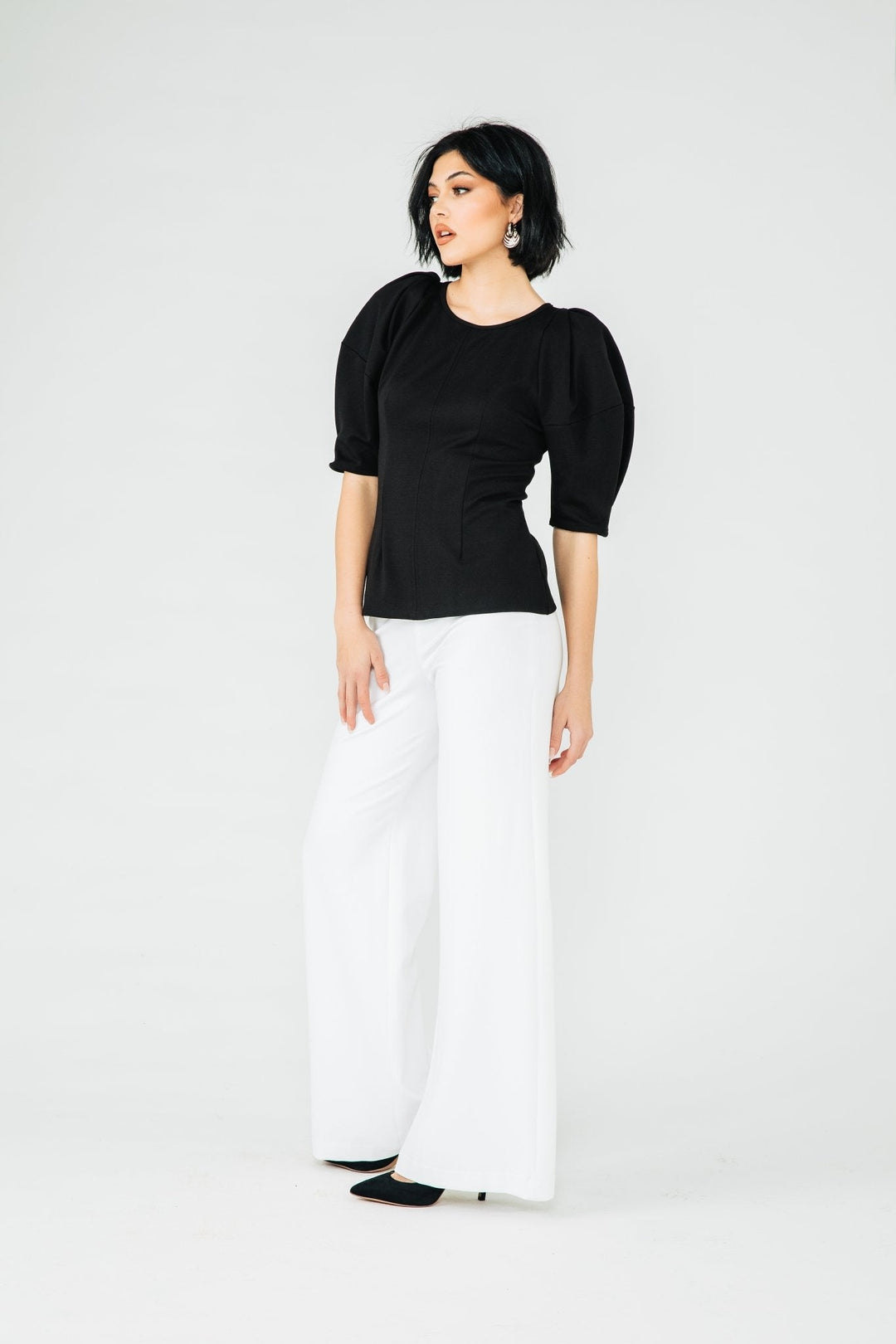 Off White Deveraux Ponte Pleated Sleeve Top - Chloe Kristyn