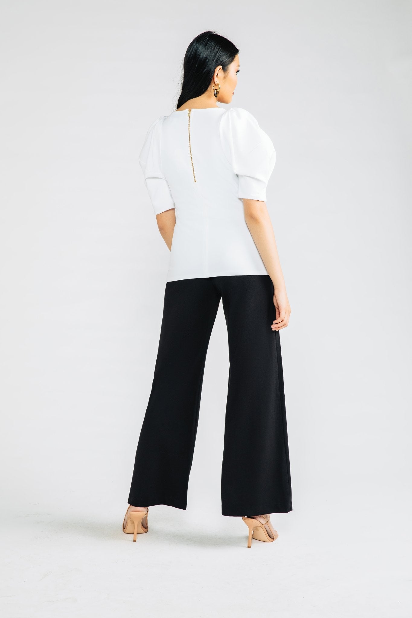 Off White Deveraux Ponte Pleated Sleeve Top - Chloe Kristyn