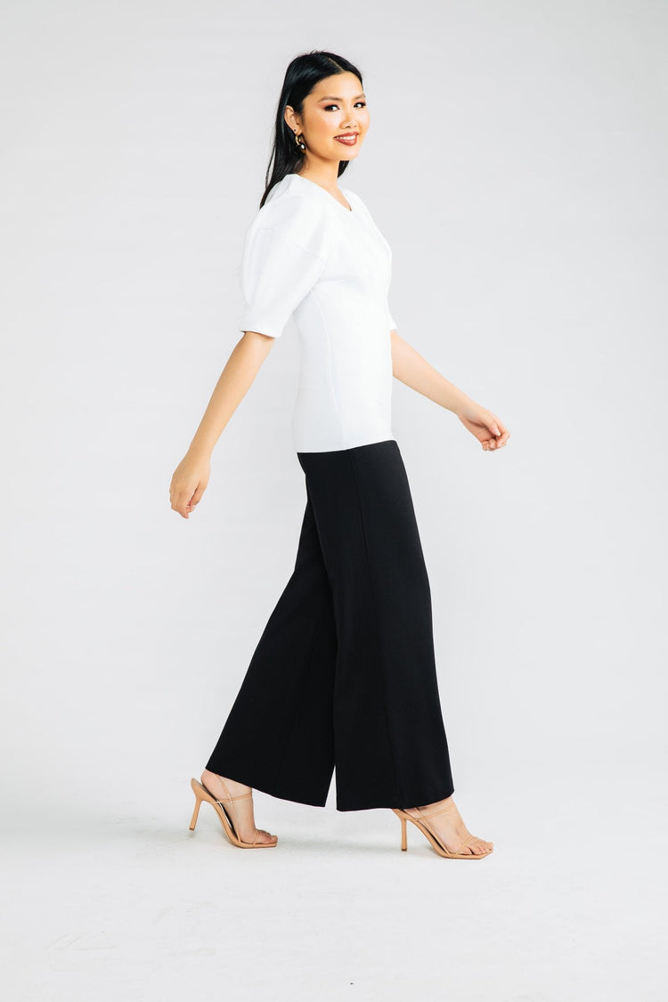 Off White Deveraux Ponte Pleated Sleeve Top - Chloe Kristyn