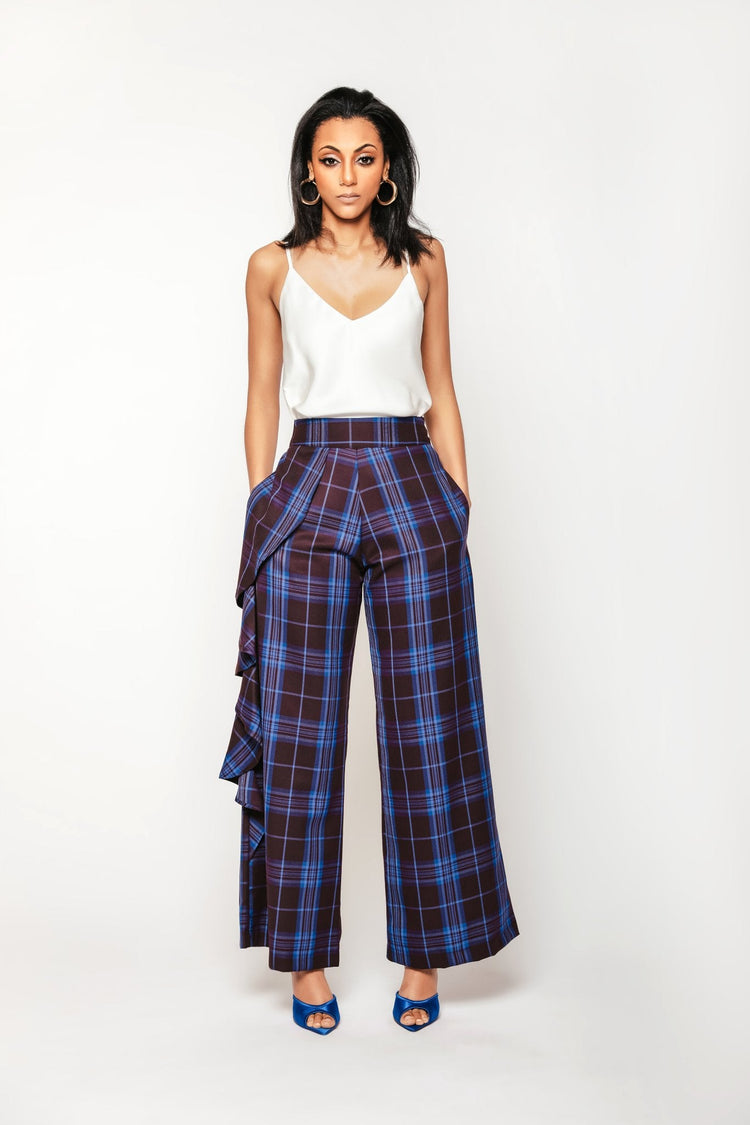 Plaid Hathaway Side Ruffle Trouser - Chloe Kristyn