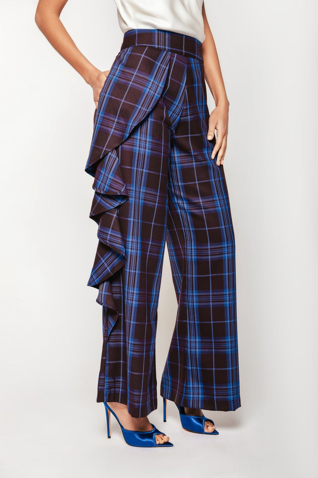 Plaid Hathaway Side Ruffle Trouser - Chloe Kristyn