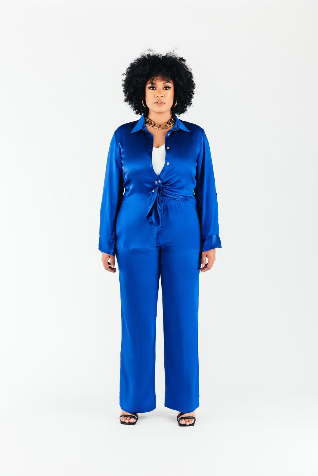 Cobalt Satin Bettina Blouse - Chloe Kristyn