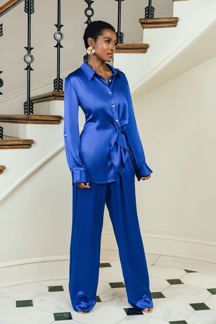 Cobalt Satin Bettina Blouse - Chloe Kristyn