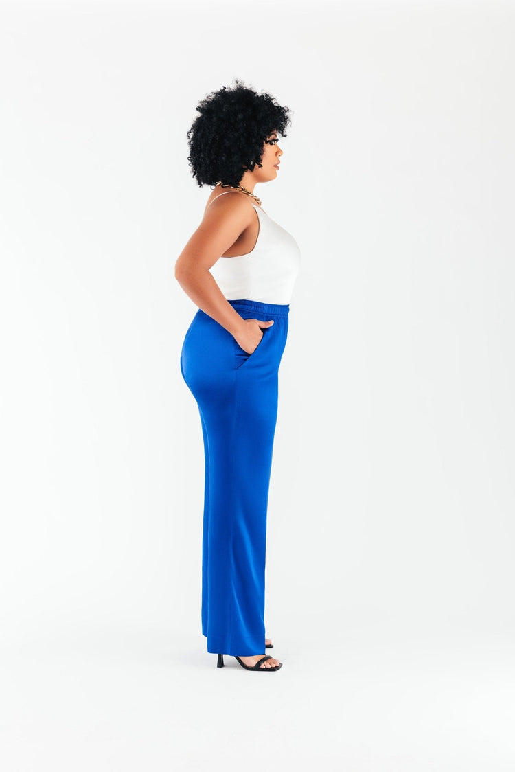 Cobalt Satin Olivia Pant - Chloe Kristyn