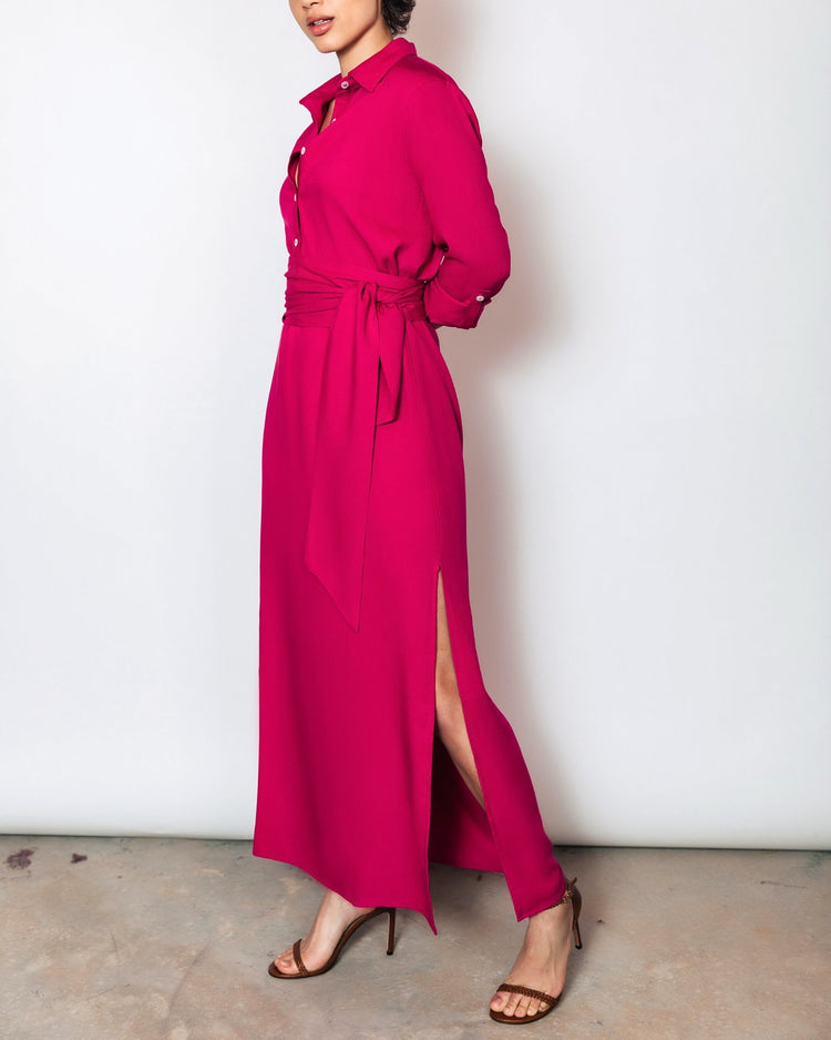 Morgan Maxi Length Henley Dress | Fuchsia - Chloe Kristyn
