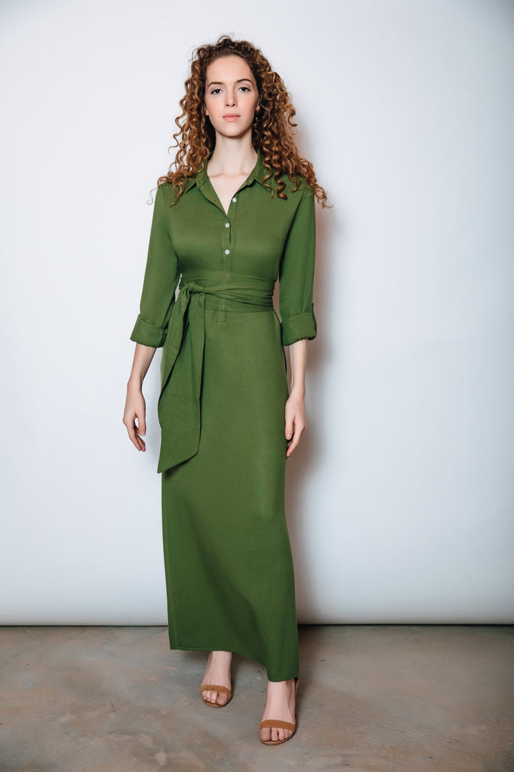 Morgan Maxi Length Henley Dress | Olive - Chloe Kristyn