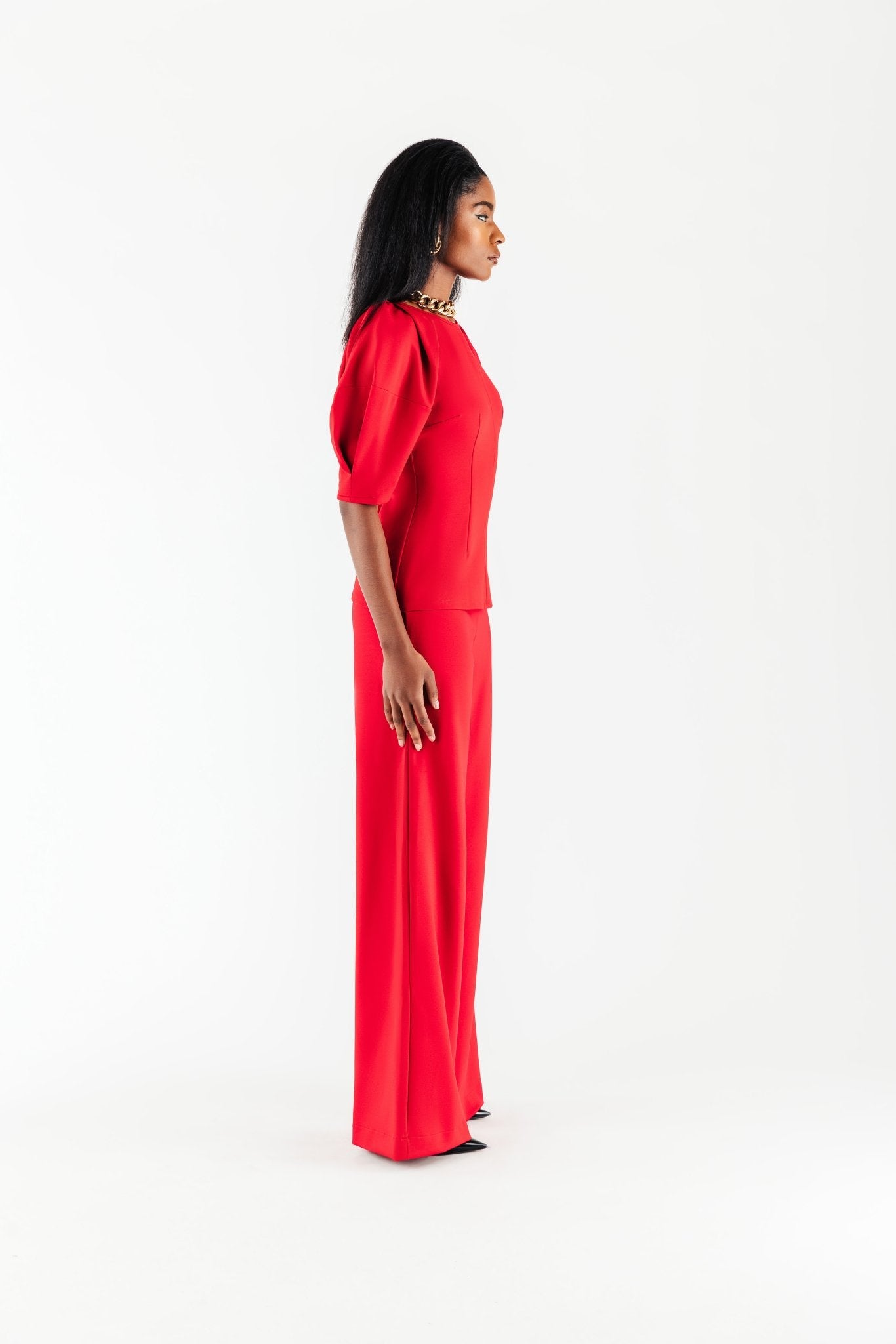 Off White Deveraux Ponte Pleated Sleeve Top - Chloe Kristyn