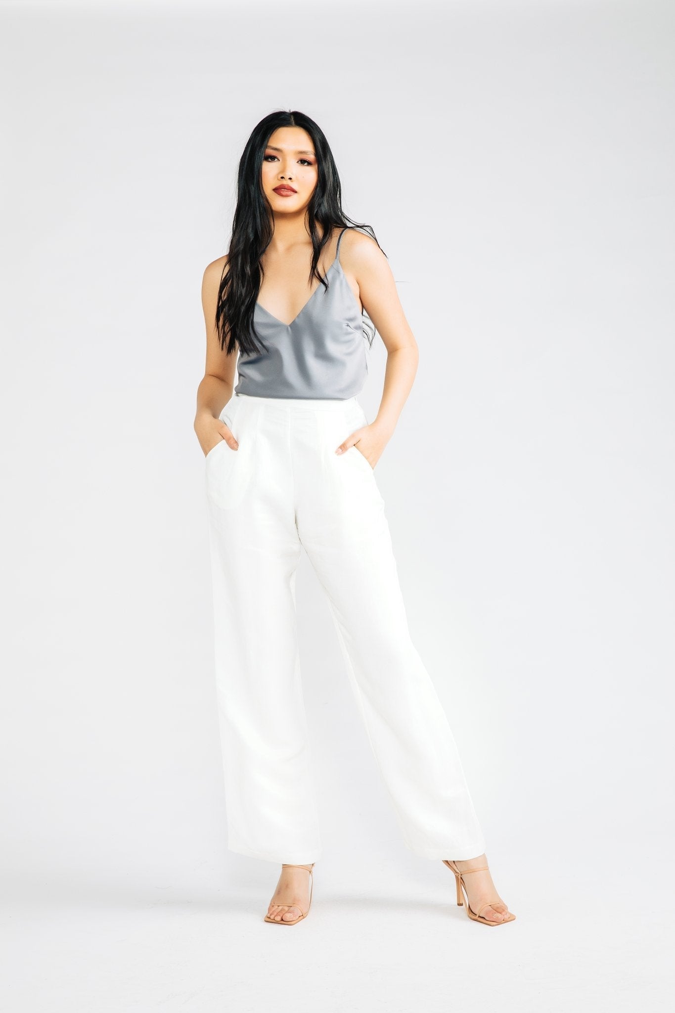 Sade Pleated Front Trouser | White Cupro - Chloe Kristyn